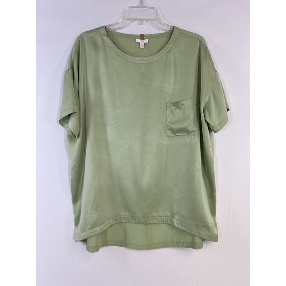 Lunya 100% Silk Pajama Top Shirt Only Sz XS/S Oversized Washable Sleep Tee Green - Picture 1 of 9
